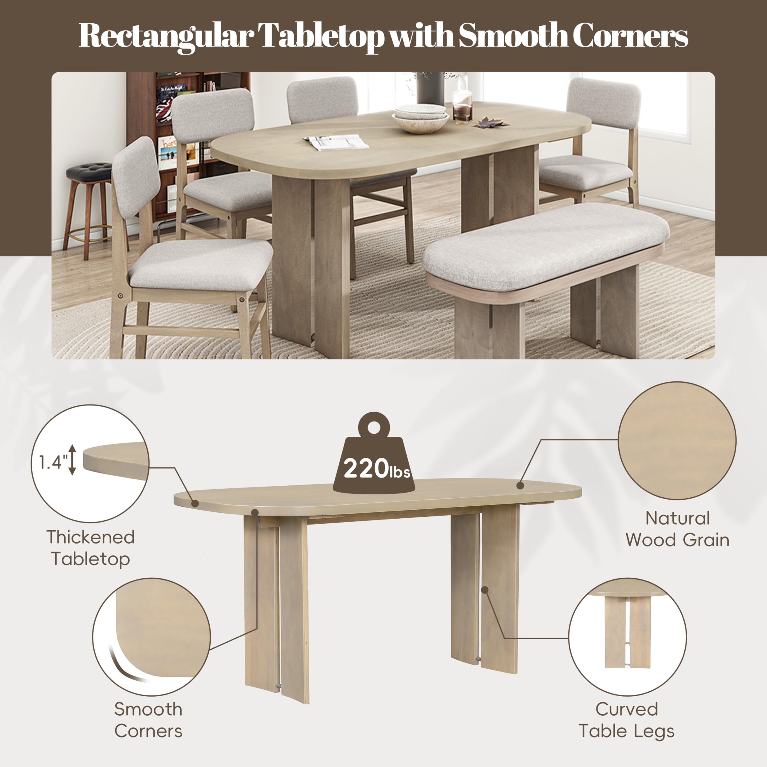Amazon.com - Merax Farmhouse Wooden Dining Set of 6, 65 Inch